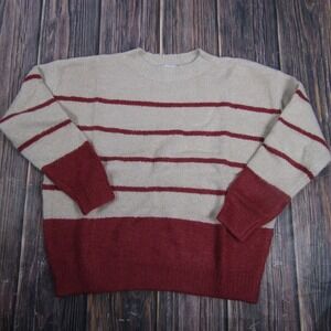 Lush Sweater Womens Large Oatmeal Marsala Striped Crewneck Pullover LT14813-CI
